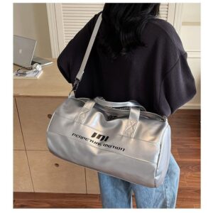 shiny silver sports gym bag